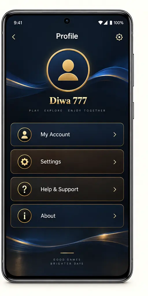 Diwa 777 Profile and settings screen