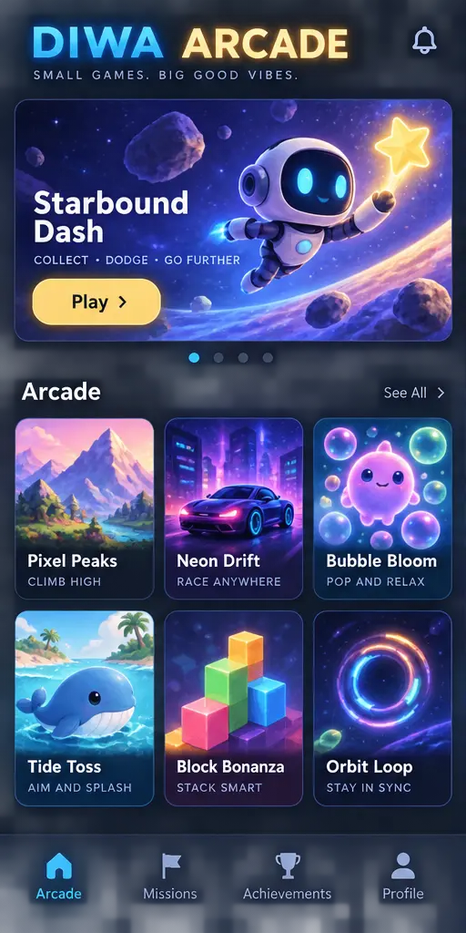 Diwa Arcade Home screen