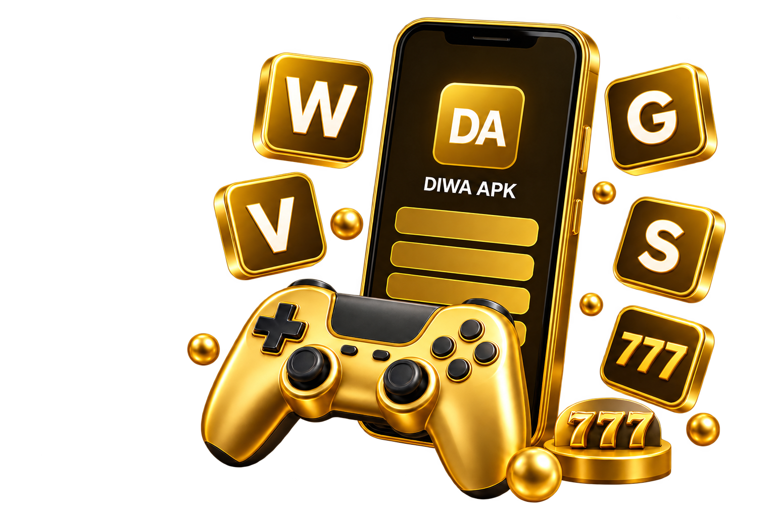 Gold phone, game controller and Diwa game tiles