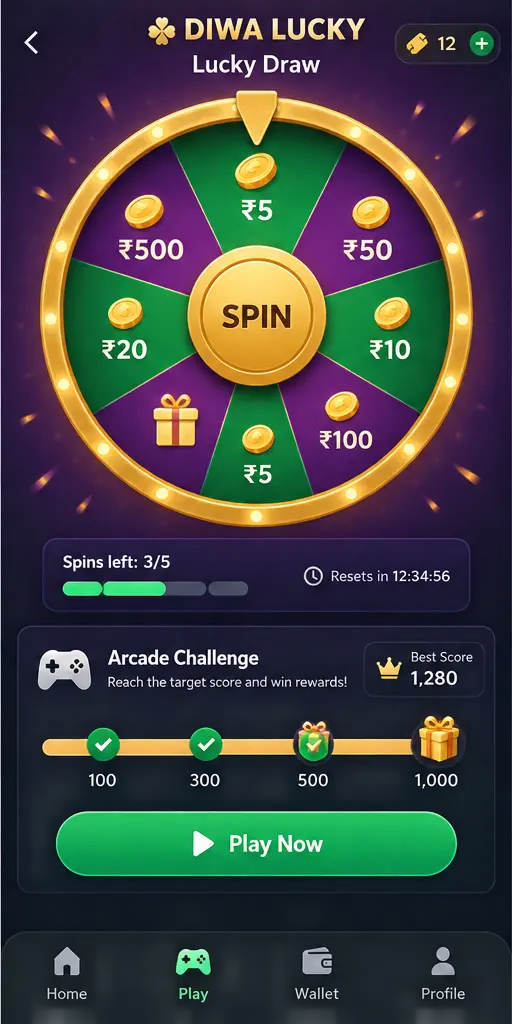 Diwa Lucky Game navigation screen