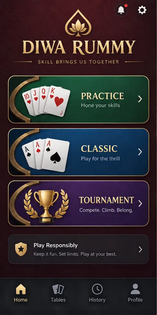 Diwa Rummy Home screen